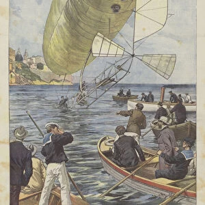 Santos Dumonts Airship Balloon Plunged Into The Sea In Front Of The Casino Of Monte Carlo (colour Litho)