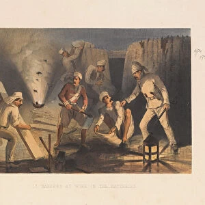 Sappers at work in the Batteries, 1857 (coloured lithograph)