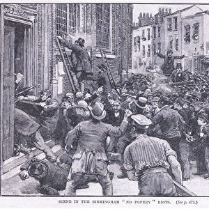 Scene in the No Popery Riots, Brimingham 1868 AD (litho)
