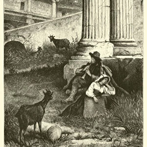 Scene in the ruins of the Temple of Vespasian (engraving)