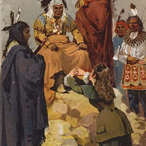 Scene from The Last of the Mohicans, by James Fenimore Cooper (colour litho)