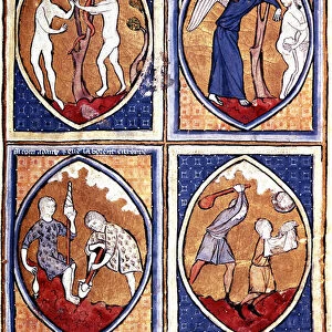 Scenes from the Bible: up, Adam and Eve picking the forbidden fruit