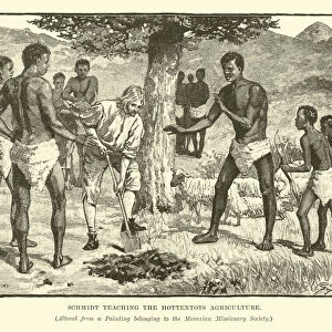 Schmidt teaching the Hottentots agriculture (engraving)