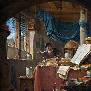 A scholar in his Study (oil on canvas)