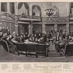 The School Board for London, a Sitting at the Offices on the Thames Embankment (litho)