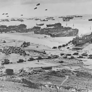 Bird's-eye view Print of Allied Troops Landing in Normandy, 1944
