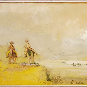 Scouts on Horseback, 1916 (oil on masonite)