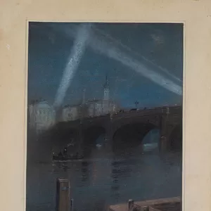Search lights over The Mansion House, 1916 (pastel on brown prepared paper)