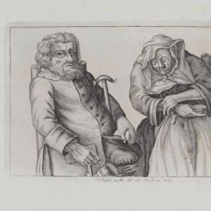 A Seated Old Couple, He Drinks, She Smokes (engraving)