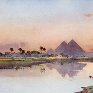 The Second Pyramid, Giza (colour litho)