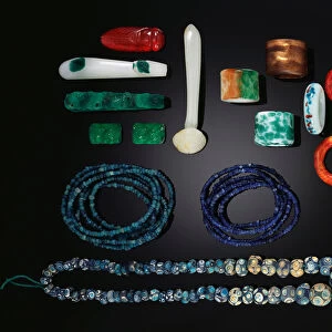 A selection of Chinese jewellery including a rare long strand of early glass beads
