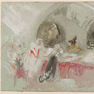 Service in the chapel at Petworth, 1830 (gouache)