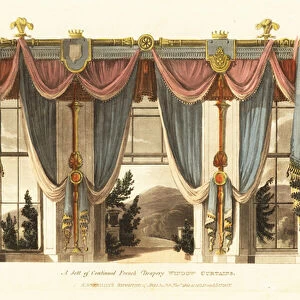 A sett of continued French drapery window curtains