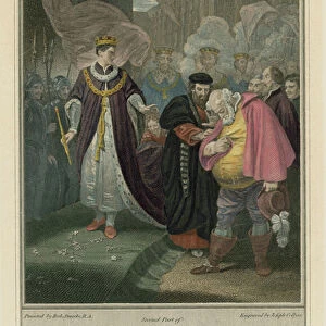 Shakespeares King Henry IV, Part 2, Act V, Scene 5 - Falstaff (coloured engraving)