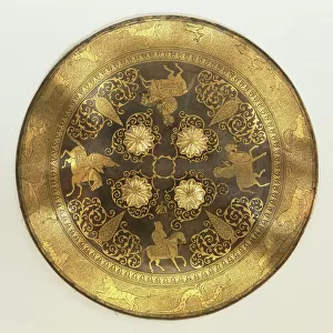 Shield, c. 1830 (blued steel, overlaid with gold, velvet & quilted cotton)