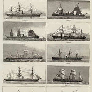 Ships of the P and O, Cunard, Orient, Union, and Guion Lines taken over by the Government to Act as Armed Cruisers in the Event of a War with Russia (engraving)