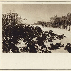 Shooting of workers at the Winter Palace, St Petersburg, Russia, 9 January 1905 (litho)