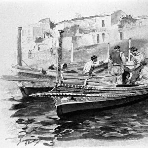Sicilian fishermen from Lipari region. 19th century engraving