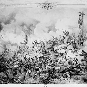 The Siege and capture of Saragossa, 1809 (litho) (b / w photo)