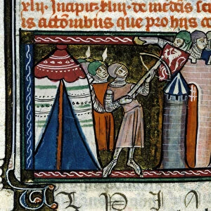 Siege of a castle. Miniature from a 13th century manuscript