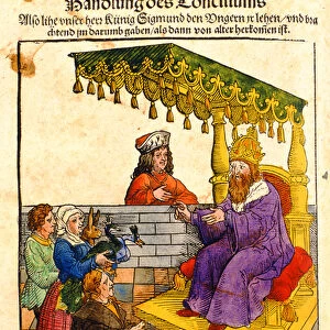 Sigismund performs his feudal duties at the Council of Constance, from Chronik