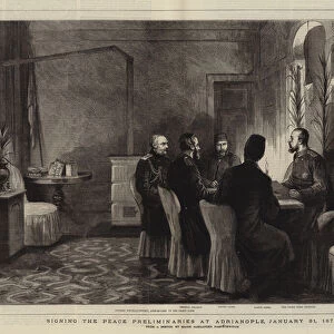 Signing the Peace Preliminaries at Adrianople, 31 January 1878 (engraving)