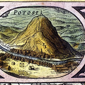 The silver mines of Potosi (Bolivia) after William Blaeus "Atlas", 1630