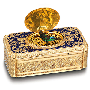 Singing-bird box, c. 1840 (enamel, diamonds & gold)