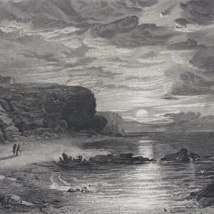 Sir Arthur and Miss Wardour setting out along the shore, Sunset (engraving)
