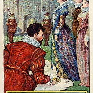Sir Walter Raleigh Spreading His Cloak for the Queen to Step on (chromolitho)