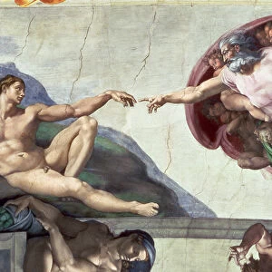 Sistine Chapel Ceiling (1508-12): The Creation of Adam, 1511-12 (fresco) (post restoration)
