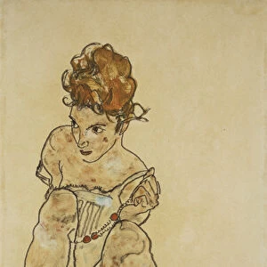 Sitting Girl in Underwear, 1917 (Gouache, watercolour and black crayon on paper. )