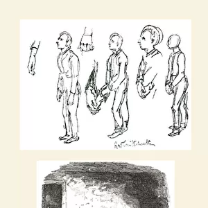 Top sketch by George Cruikshank is a study for Oliver Twist Asking For More, and the bottom one is the final published drawing. From The Strand Magazine published 1897