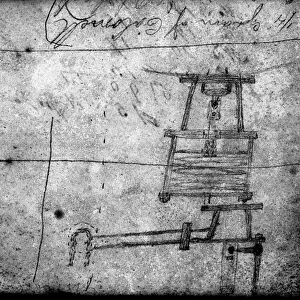 Sketch of a spring-loaded safety valve from Hackworths note-book, 1827-28 (pencil on paper)