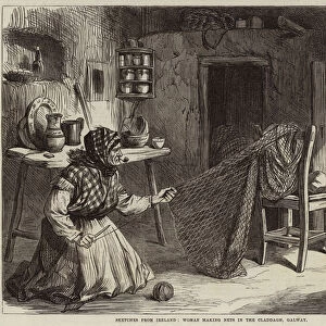 Sketches from Ireland, Woman making Nets in the Claddagh, Galway (engraving)
