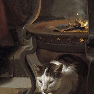 The Sleep of the Child Jesus Detail depicting a cat sleeping under the stove