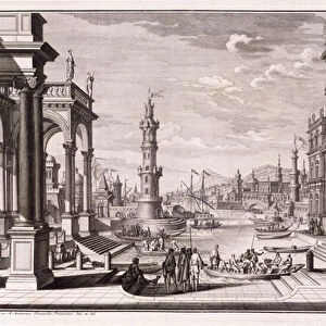 Small harbour with Baroque style columns, from Architectus Theatralis Primarius