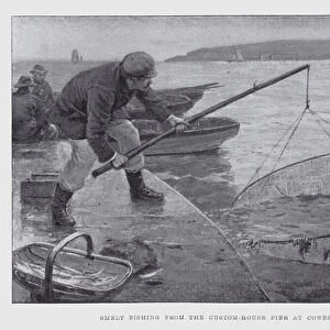 Smelt fishing from the Custom-House Pier at Cowes (litho)