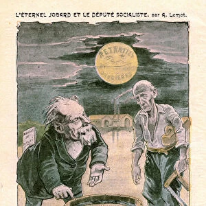 Socialist deputy promising the moon (retirement) to a poor proletarian (carpenter)