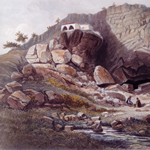 Source of the Jordan, engraved by Jean Jacottet (1806-c. 1843) (colour litho)