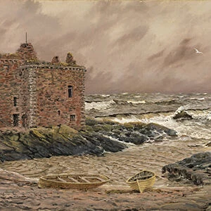 South-East Gale at Portencross Castle, 1886 (oil on canvas)