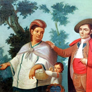 A Spaniard and his Mexican Indian Wife, illustration of mixed race marriages in Mexico