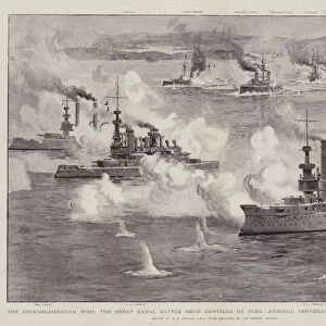 The Spanish-American War, the Great Naval Battle near Santiago de Cuba, Admiral Cerveras Attempt to leave the Harbour (litho)