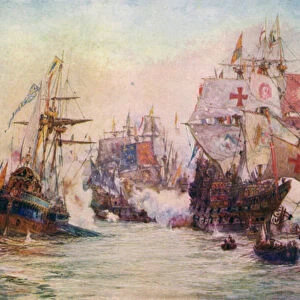 The Spanish Armada, 1588 (colour litho)