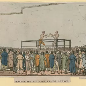 Sparring at the Fives Court (coloured engraving)