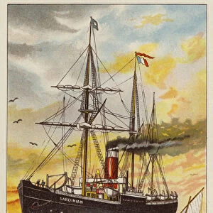 SS Sardinian, steamship transporting Dr Barnardos Boys to Canada (chromolitho)