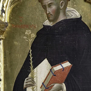 St. Dominic holding a lily in one hand and a book in the other one, detail of 1630085 Polyptych with Saints, 1358
