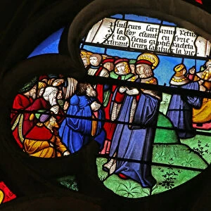 St Louis performing good deeds: Liberating prisoners in Syria (stained glass)