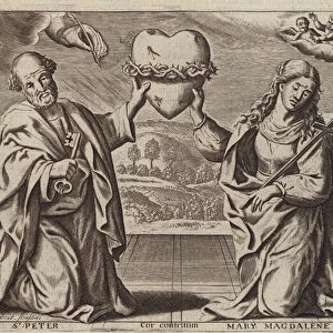 St Peter and Mary Magdalene mourning the death of Jesus Christ (engraving)