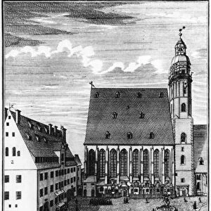 St. Thomas Church and School in Leipzig, 1723 (engraving) (b / w photo)